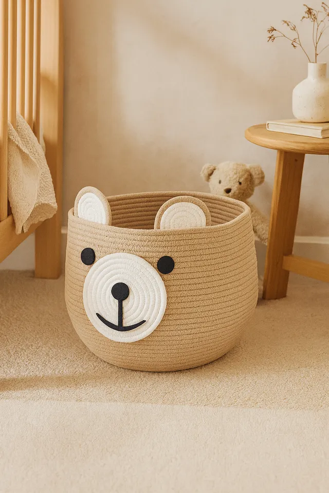 BELMIN Orso cesto portagiochi cotone beige 35x28 cm